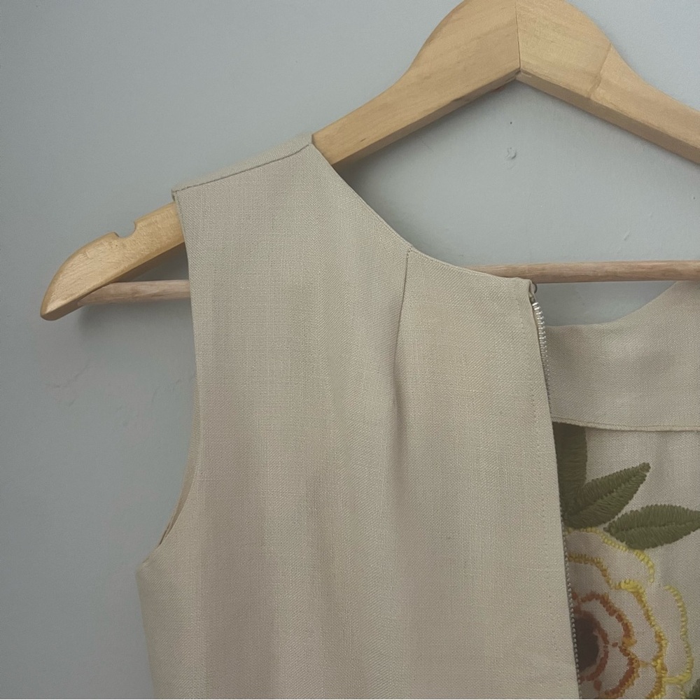 Vintage tan coral yellow flower power floral embroidered crewel sheath dress S - Picture 11 of 16